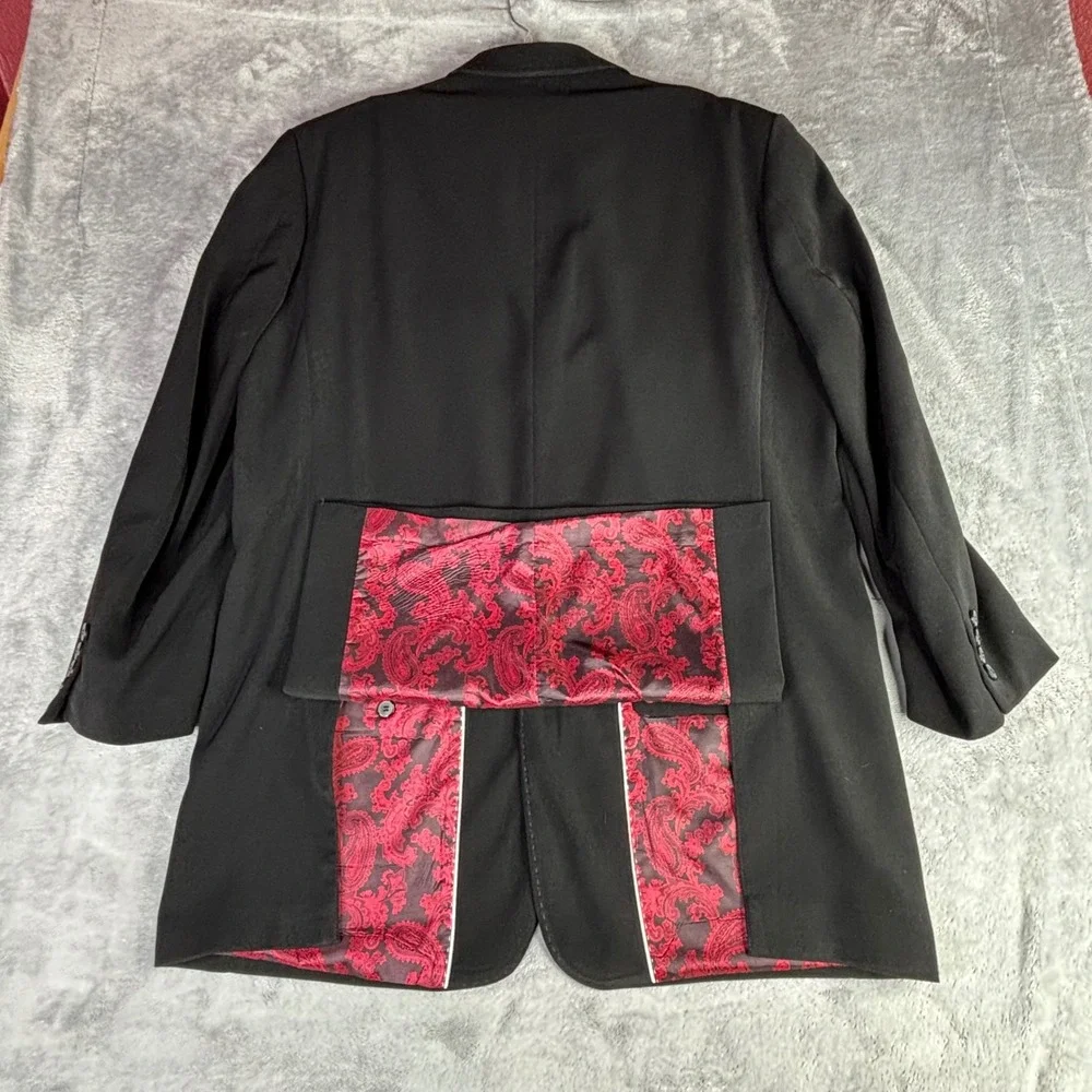 Blu Martini Blazer Mens 46 Black Red Paisley Lining Zipper Pockets Fashion Coat